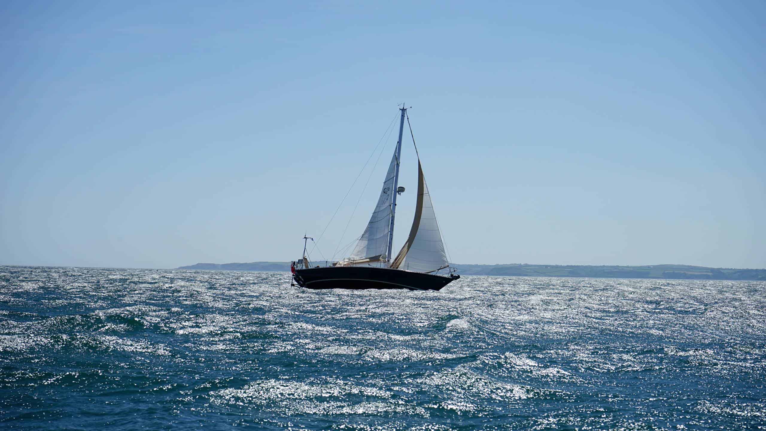 A yacht sailing on a calm sea.