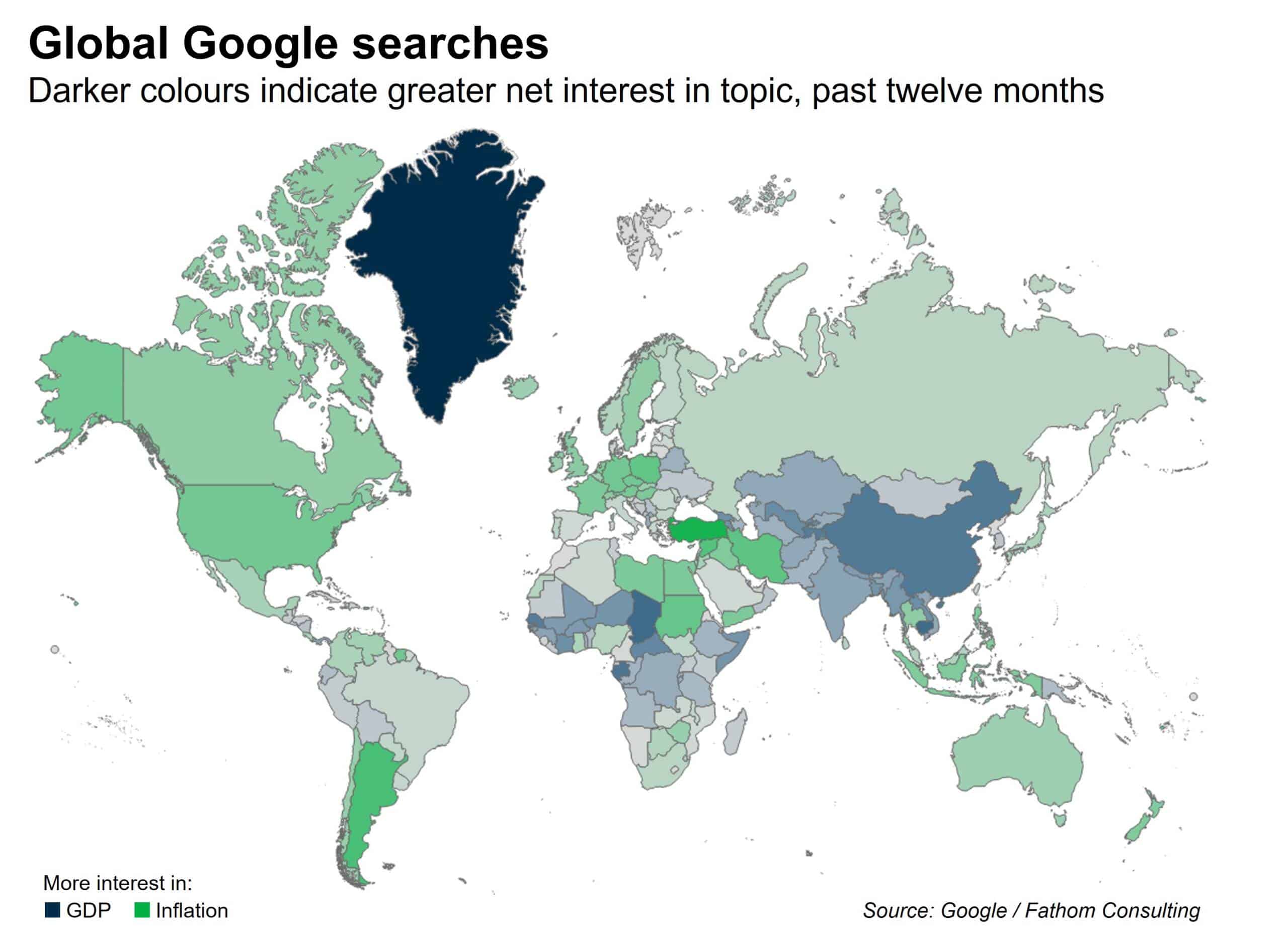 Heatmap of Google searches for economics topics