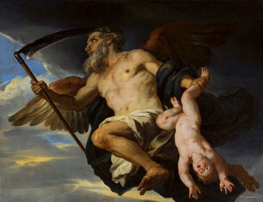 Painting: Chronos and His Child by Giovanni Francesco Romanelli. The personification of Time in pre-Socratic philosophy