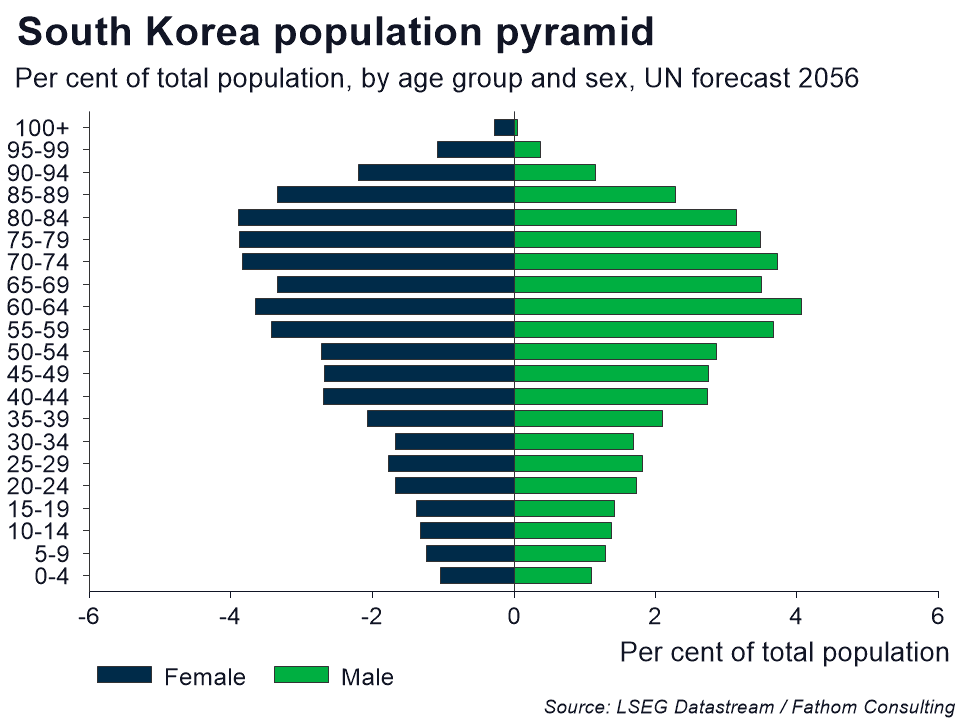 South Korea's population by age group and sex