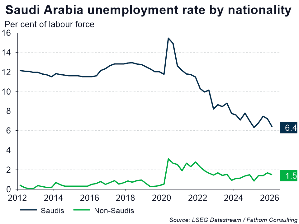 Saudi Arabia contradictions unemployment rate by nationality